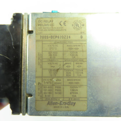 Allen-Bradley 700S-DCP620Z24 Safety Control Relay 600V 24VDC Coil