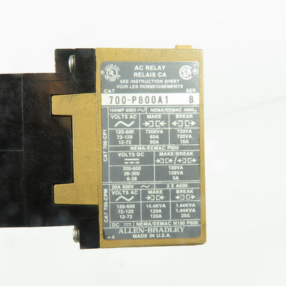 Allen-Bradley 700-P400A1 700-PLLA1 AC Relay W/ Mechanical Latch Unit 120V Coil