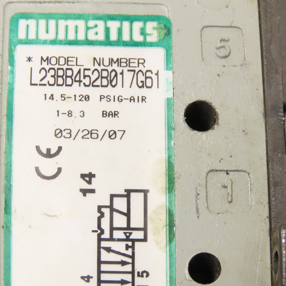 Numatics L23BB452B017G61 Pneumatic Directional Valve 24VDC Coil