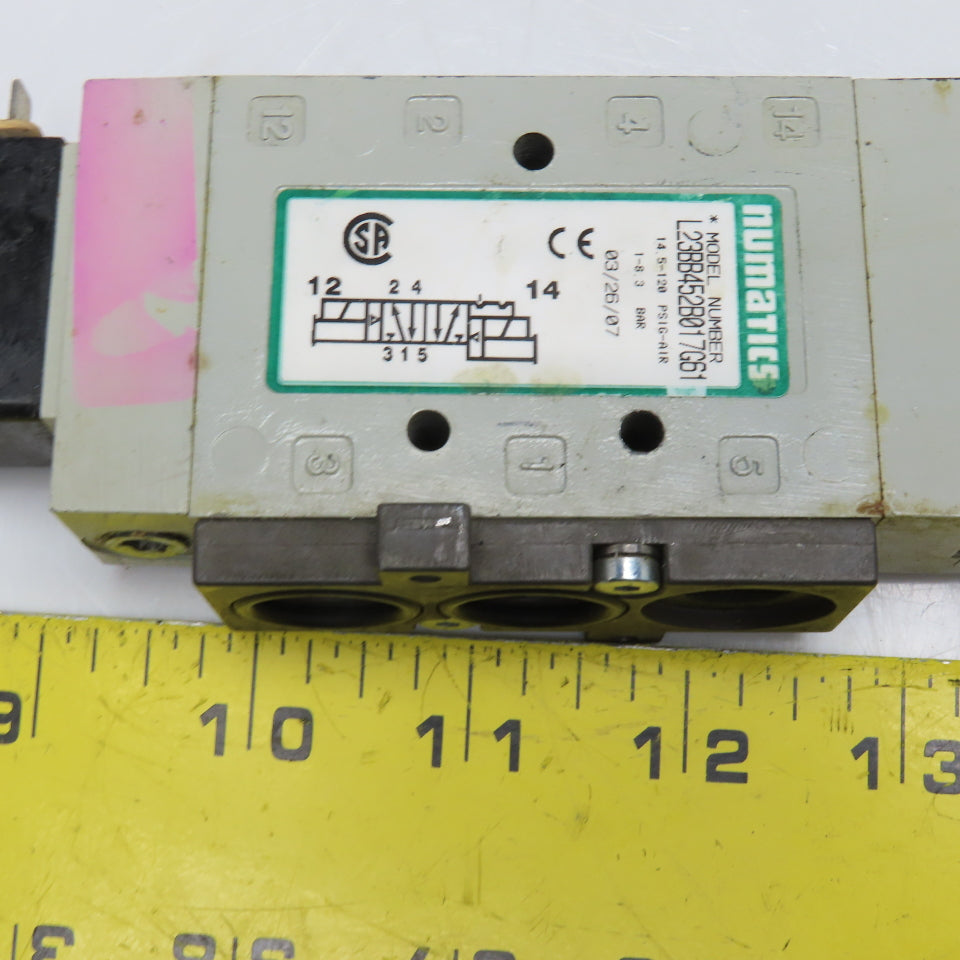 Numatics L23BB452B017G61 Pneumatic Directional Valve 24VDC Coil