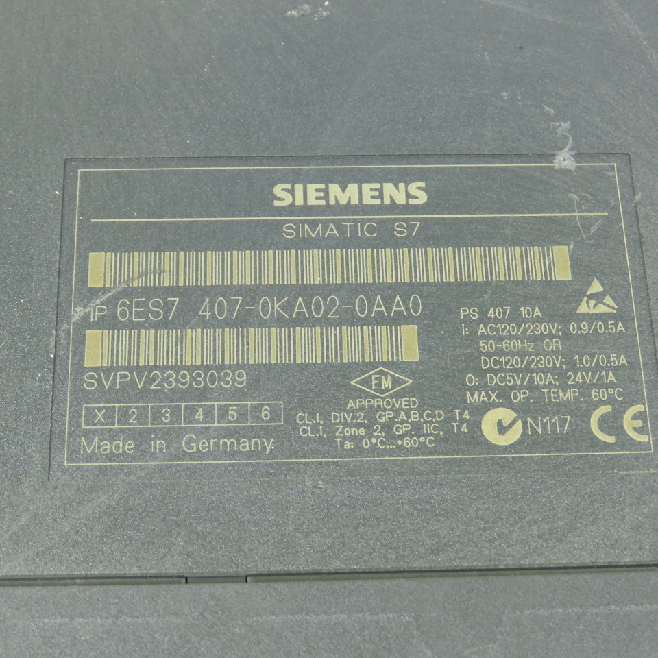 Siemens 6ES7 407-0KA02-0AA0 Simatic S7 Power Supply Module PS 407 10A 120/230V