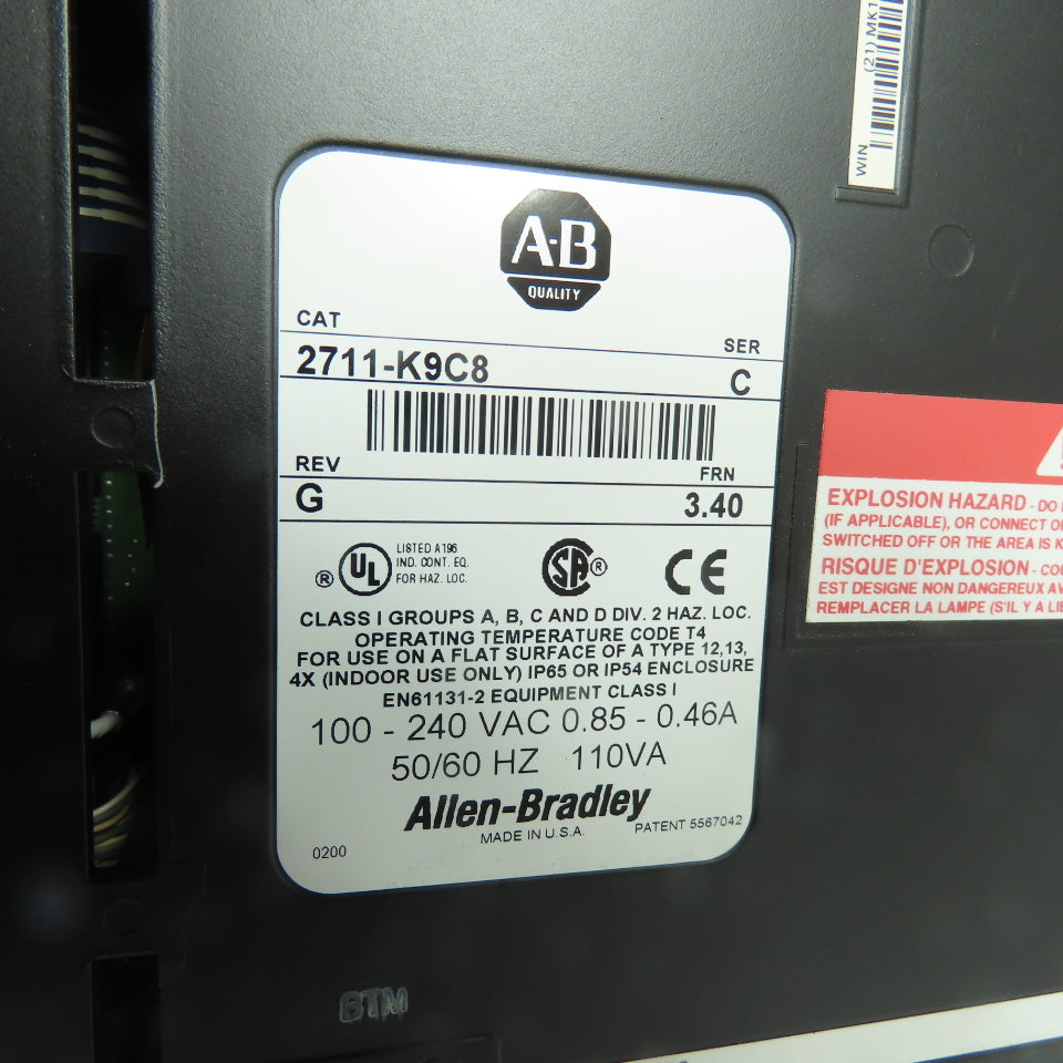 Allen-Bradley 2711-K9C8 PanelView 900 Operator Interface 10-240VAC Ser C Rev G