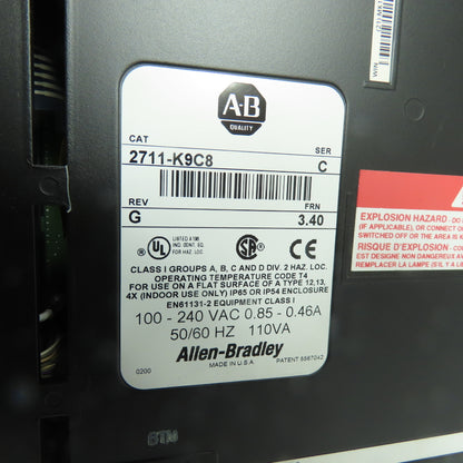 Allen-Bradley 2711-K9C8 PanelView 900 Operator Interface 10-240VAC Ser C Rev G