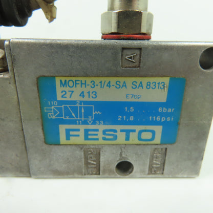 Festo 8313 MOFH-3-1/4-SA 3/2 Solenoid Valve 1/4" Port 24VDC