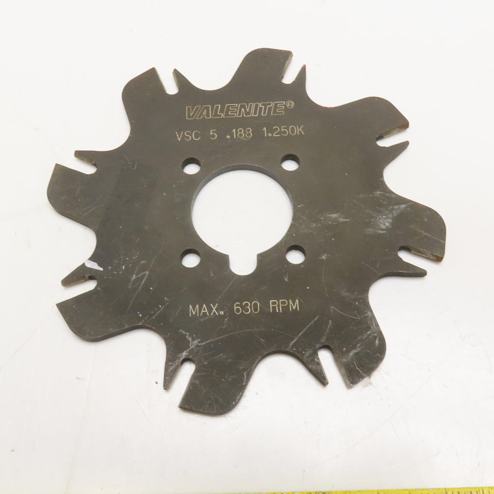 Valenite VSC 5 .188 1.250K 5" Slotting Mill Slot Cutter 1.250" Arbor 630RPM