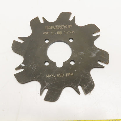 Valenite VSC 5 .188 1.250K 5" Slotting Mill Slot Cutter 1.250" Arbor 630RPM