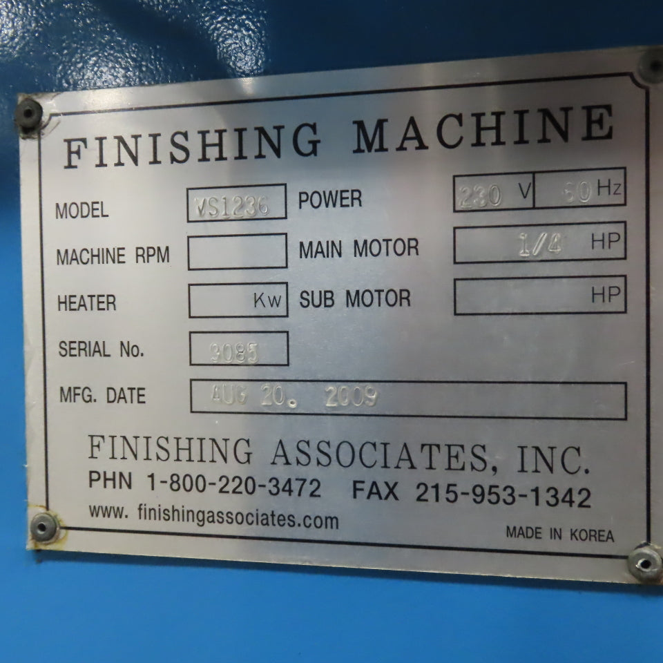 Finishing Associates VS1236 Vibratory Finishing Machine Separator 1/4HP 230V 3PH