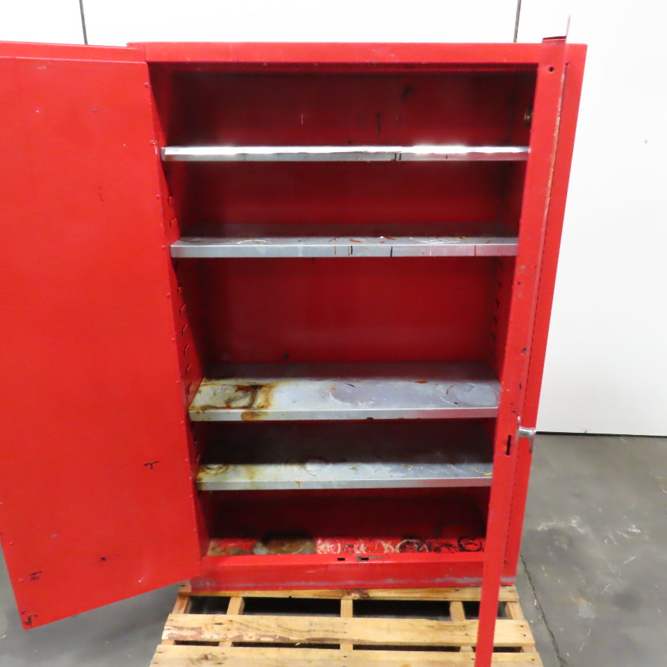 45 Gallon Flammable Liquid Storage Cabinet + 4 Shelves 43"x18"x65"H Bad Latch