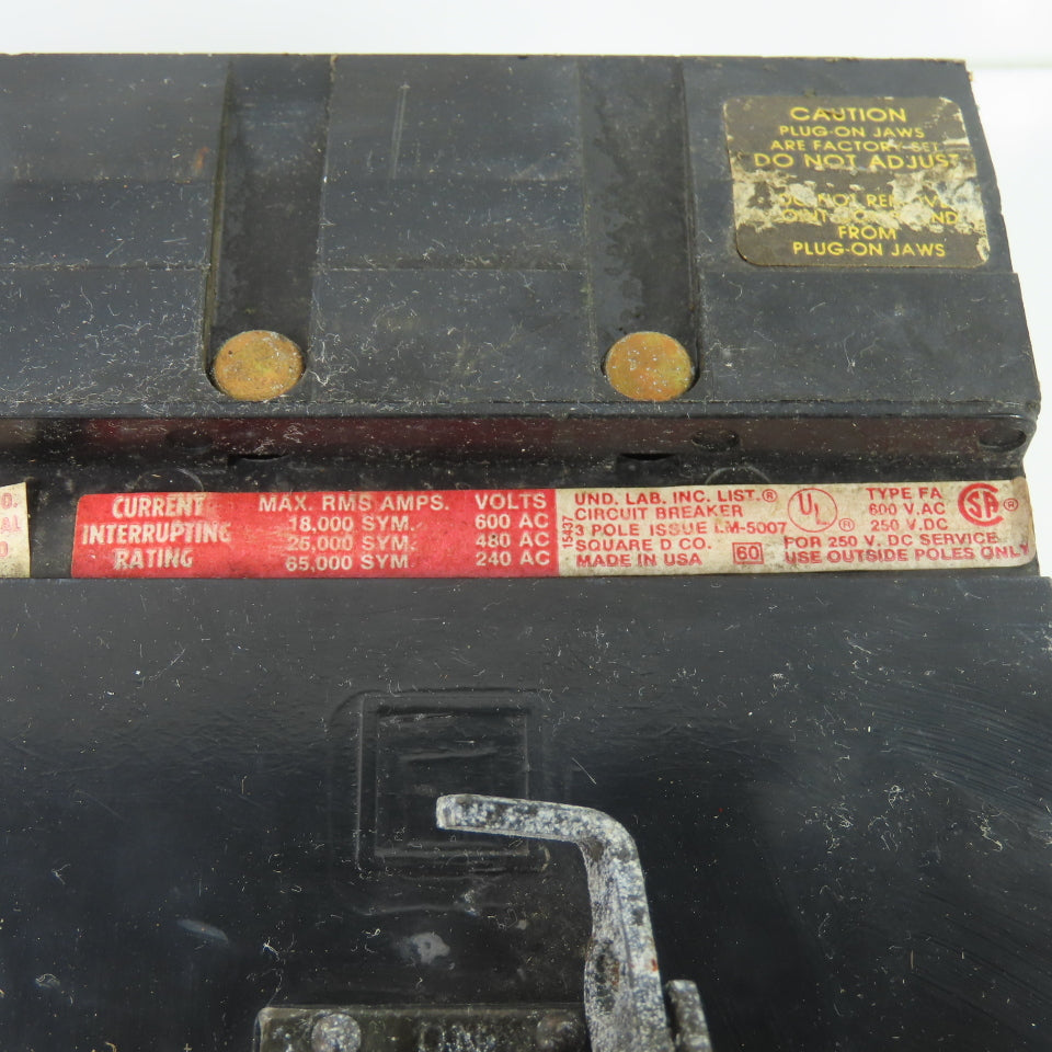 Square D FH36100 100A 600VAC 3-Pole FA I-Line Circuit Breaker