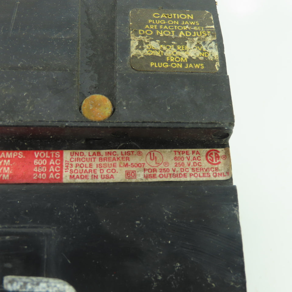 Square D FH36100 100A 600VAC 3-Pole FA I-Line Circuit Breaker