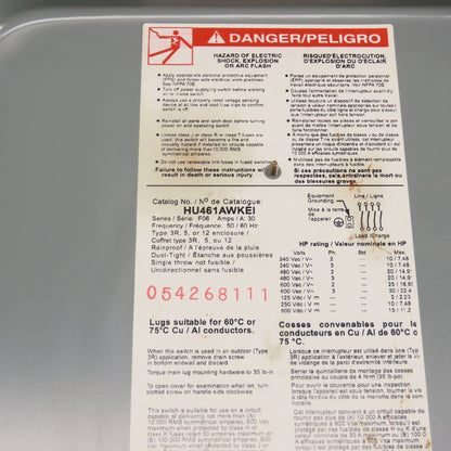 Square D HU461AWKEI 30A Non Fusible Safety Disconnect Switch 600VAC 4-Pole