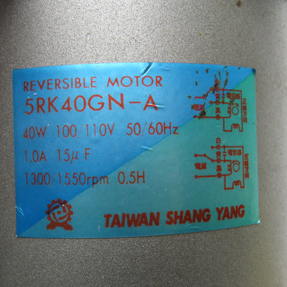 Taiwan Yang Shang 5RK40GN-A 40W 100/110V 50/60Hz Reversible Motor 1500RPM