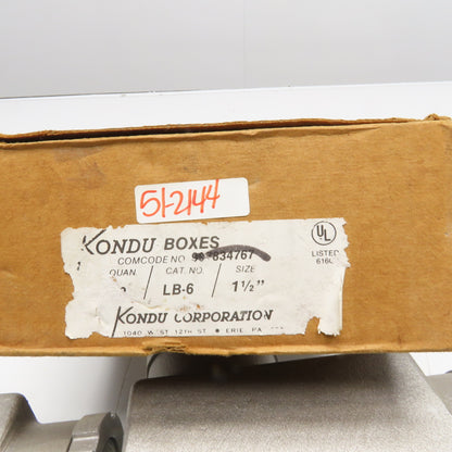 Kondu LB-6 1-1/2" Threaded Hub Electrical Conduit Body LB Lot Of 2