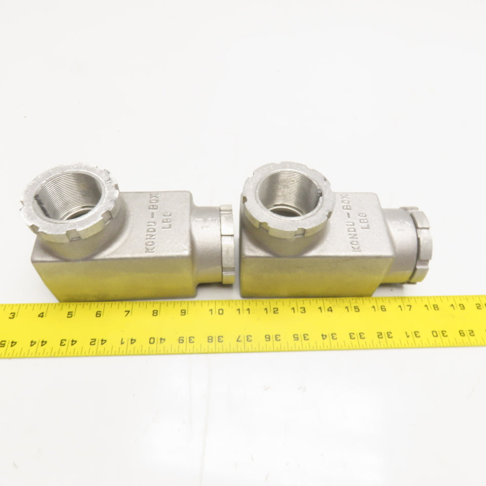 Kondu LB-6 1-1/2" Threaded Hub Electrical Conduit Body LB Lot Of 2