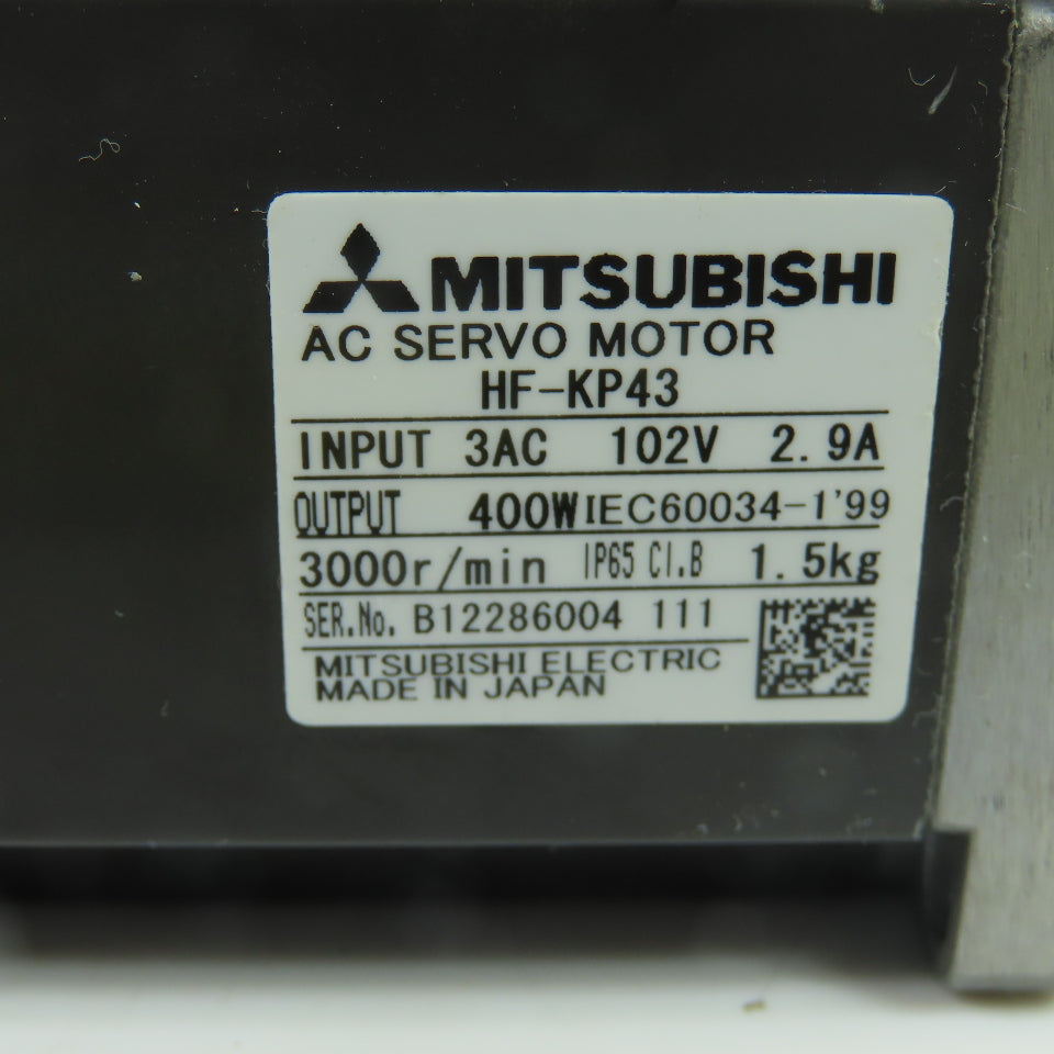 Mitsubishi HF-KP43 AC Servo Motor 400W 102V 3000RPM IP65 2.9A