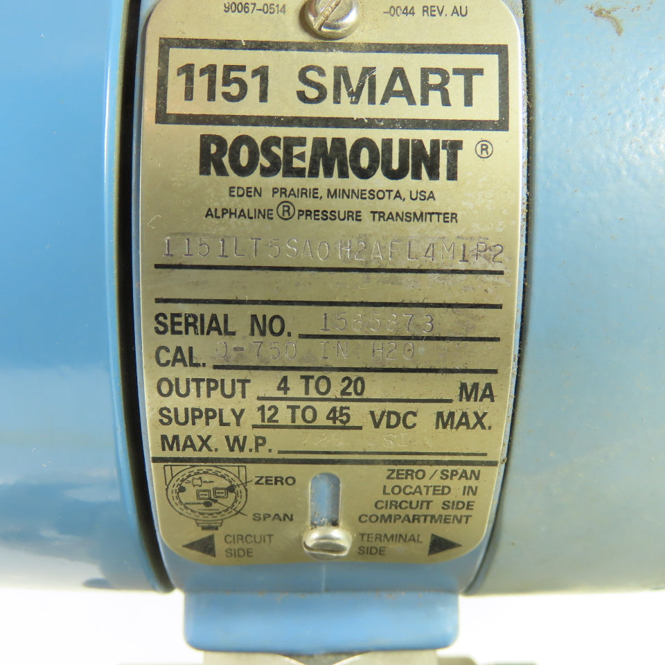 Rosemount 1151LT5SA0H2AFL4M1P2 Smart Alphaline Pressure Transmitter 0-750 IN H2O