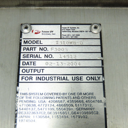 Fusion UV F300S I310MB-D Ultraviolet Light System Irradiator