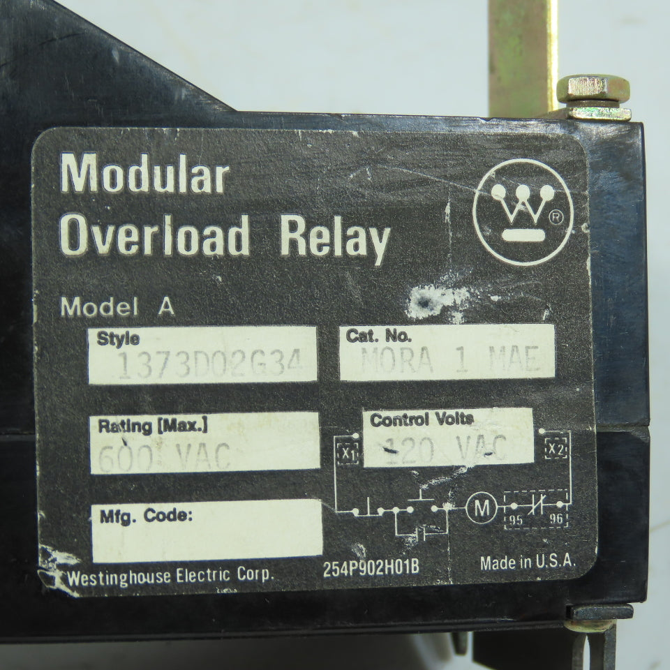 Westinghouse 1373D02G34 MORA 1 MAE Modular Overload Relay Model A 600VAC