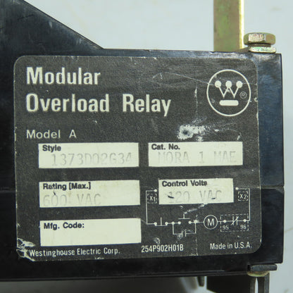 Westinghouse 1373D02G34 MORA 1 MAE Modular Overload Relay Model A 600VAC