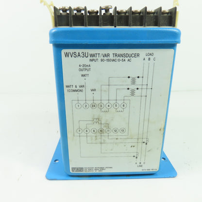 RIS WVSA3U Watt/Var Transducer 90-150VAC 0-5A AC Input 4-20mA Output