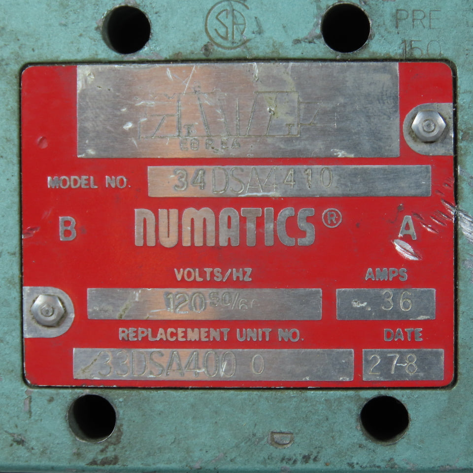 Numatics 33DSA400 0 34DSA4410 Double Solenoid Air Valve 120V 50/60Hz