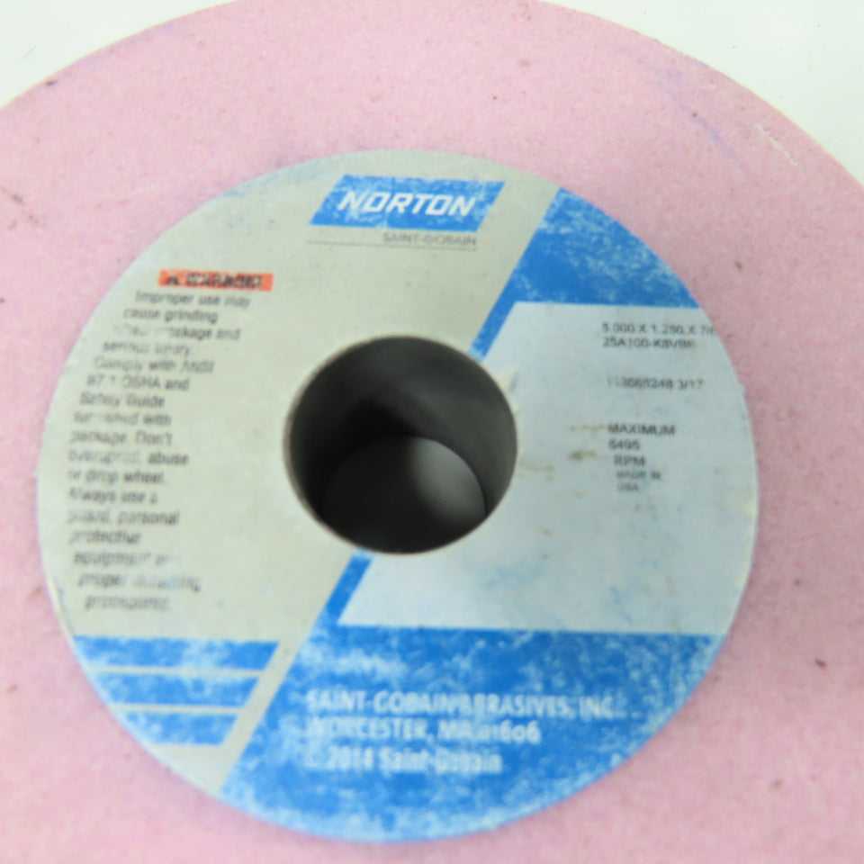 Norton 25A100-K8VBE Pink Vitrified Grinding Wheels 5"x 1.25"x .75" Lot Of 2