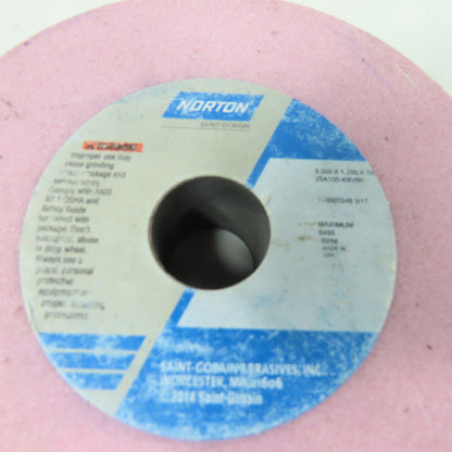 Norton 25A100-K8VBE Pink Vitrified Grinding Wheels 5"x 1.25"x .75" Lot Of 2