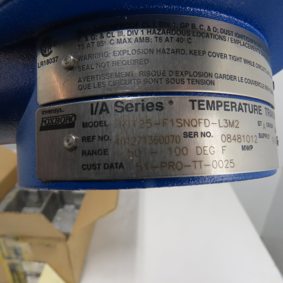 Foxboro RTT25-F1SNQFD-L3M2 I/A Series Temperature Transmitters -50 to 100F Lot/2