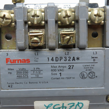 Furnas 14DP32A Size 1 Contactor Motor Starter 600V 10Hp 600VAC 110V Coil