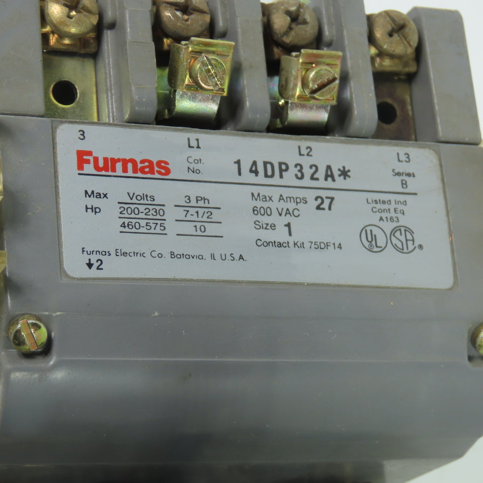 Furnas 14DP32A* Size 1 27A 3Ph Motor Starter Contactor 600VAC 110/120V Coil