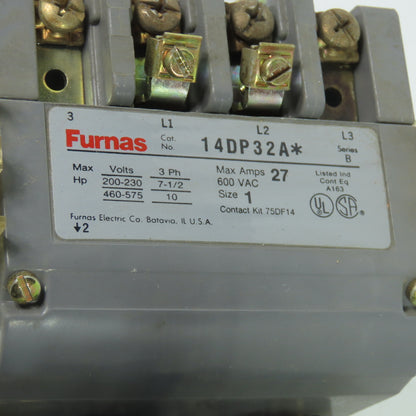 Furnas 14DP32A* Size 1 27A 3Ph Motor Starter Contactor 600VAC 110/120V Coil