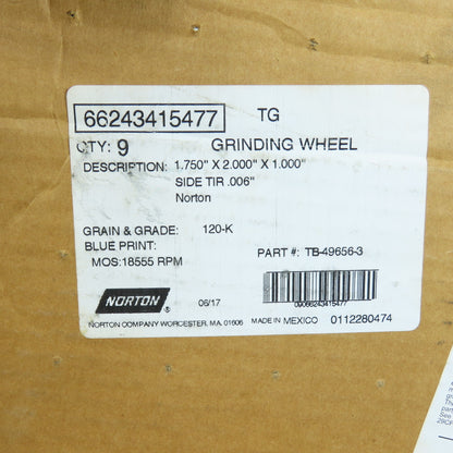 Norton TB-49656-3 66243415477 TG Grinding Wheel 1.750" x 2.000" x 1.000" 120-K