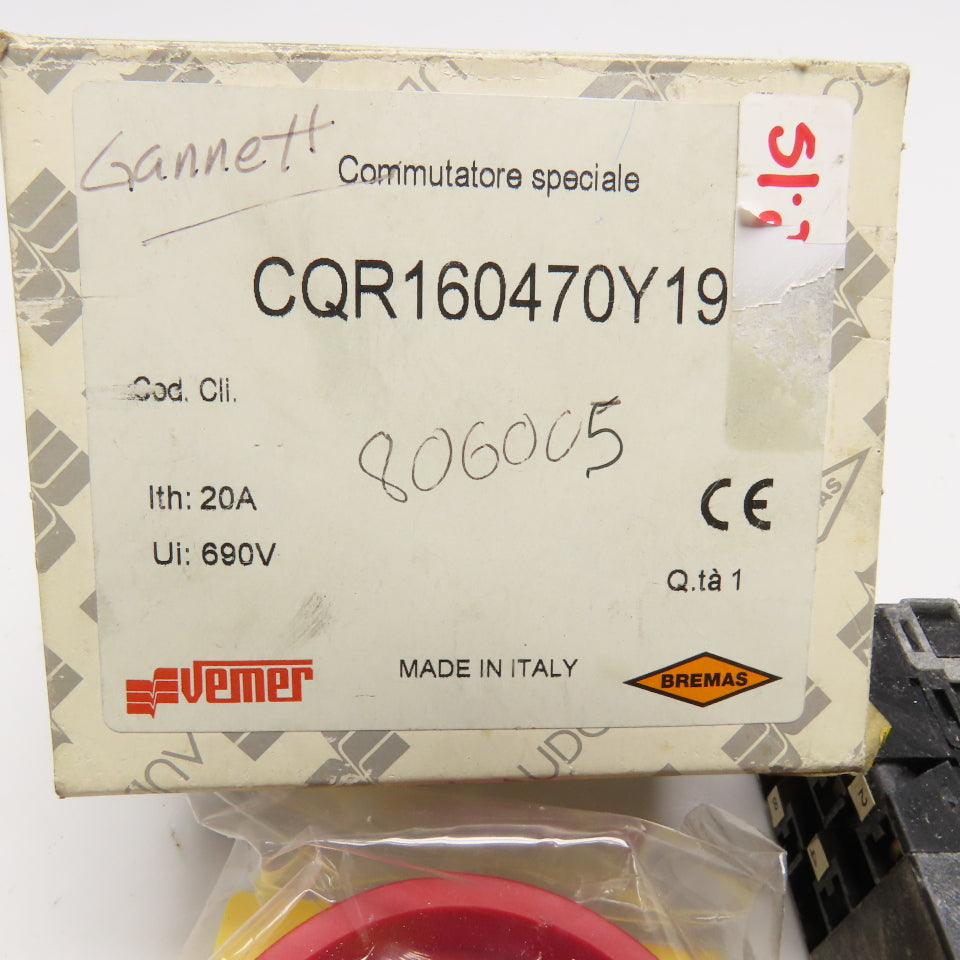 Bremas CQR160470Y19 600VAC 10Hp 3Ph Mains Disconnect Switch Panel Operator