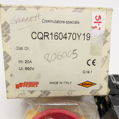 Bremas CQR160470Y19 600VAC 10Hp 3Ph Mains Disconnect Switch Panel Operator