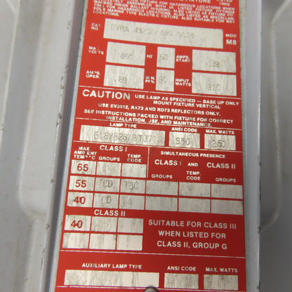 Crouse-Hinds EVMA 43251/480 Hazard-Gard Explosion Proof Light Fixture 250W 480V