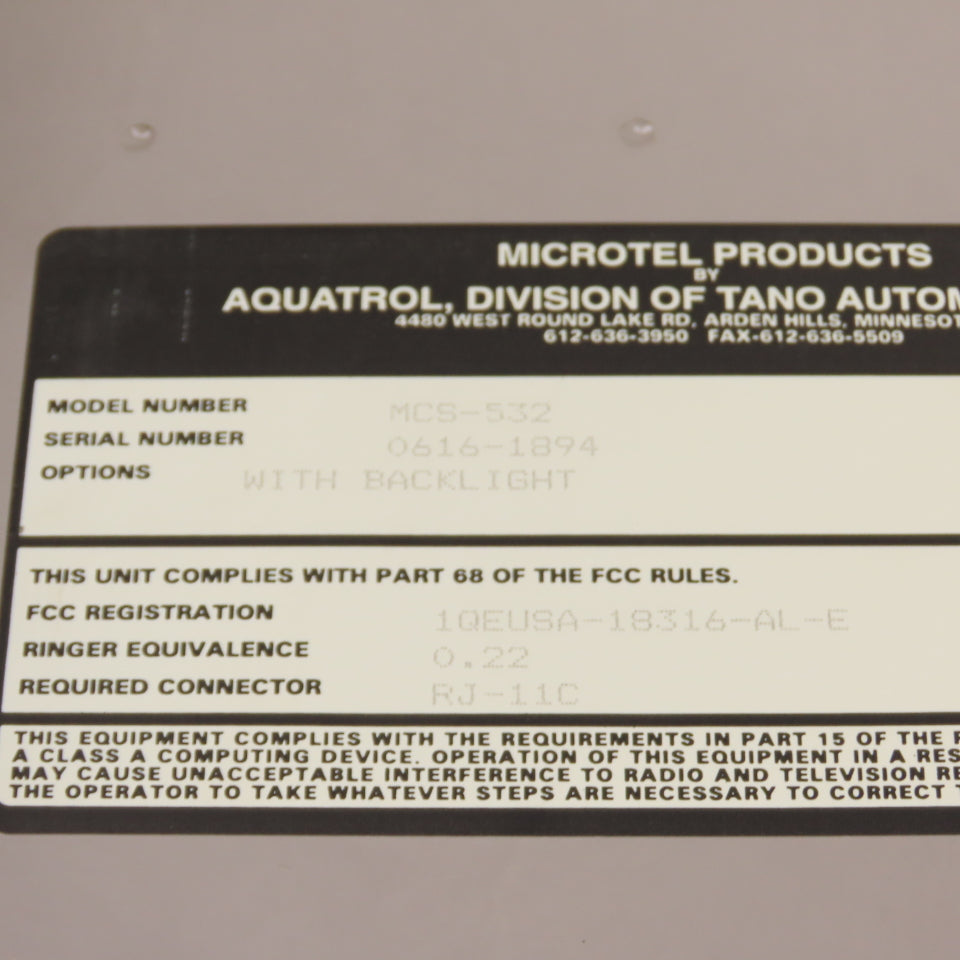 Microtel Products MCS-532 Aquatrol RTU Controller 120VAC With Backlight