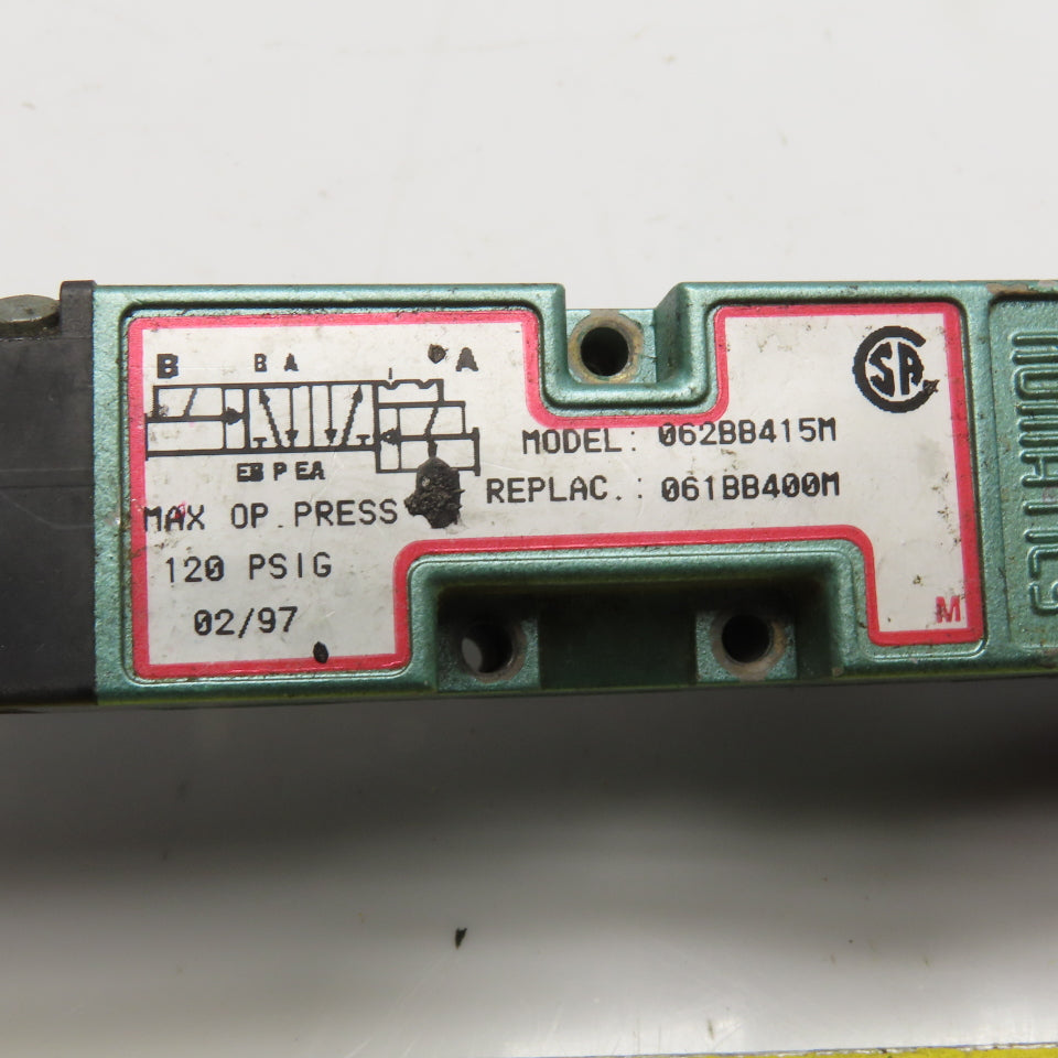 Numatics 062BB415M Double Solenoid Pneumatic Valve 24VDC 120PSI