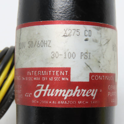 Humphrey X275 CD 120V 1/4" NPT Solenoid Valve 30-100PSI