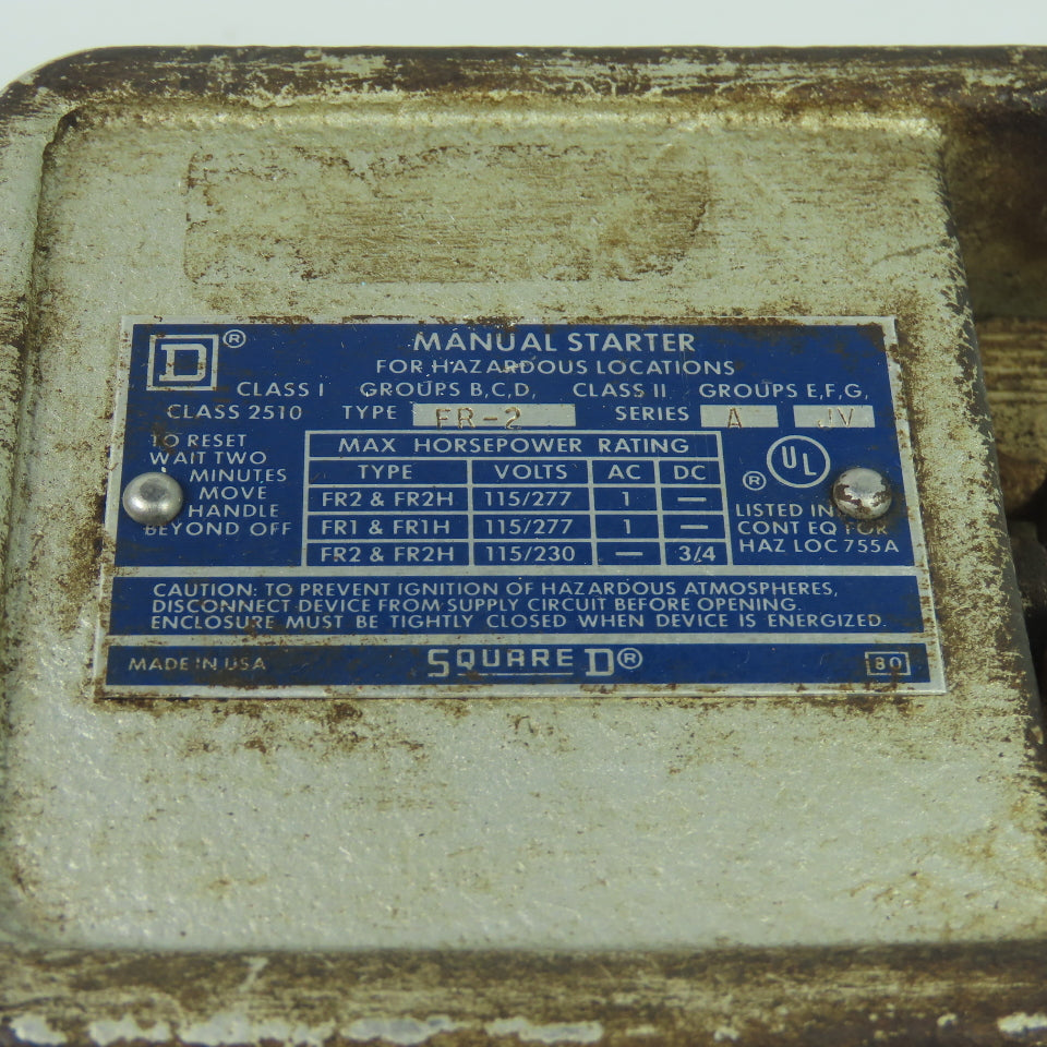 Square D 2510 FR-2 Manual Starter for Hazardous Locations 115V/230V 1Ph