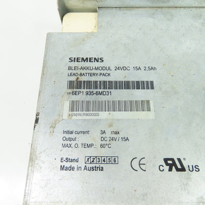 Siemens 6EP1 935-6MD31 SITOP 24V DC 15A 2.5Ah Lead-Battery Pack UPS Module