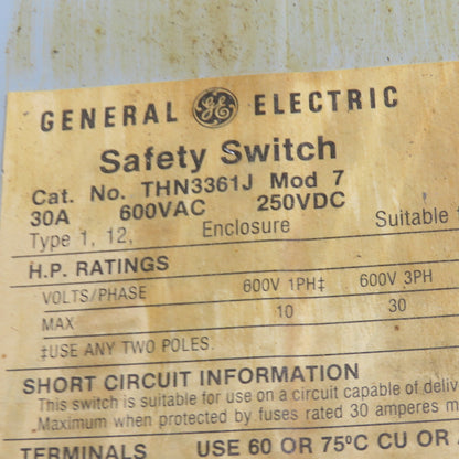 General Electric THN3361J 30A 600V 3P Non Fusible Safety Disconnect Switch