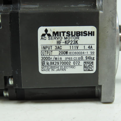Mitsubishi HF-KP23K 200W AC Servo Motor 3000RPM 111V 3Ph IP65
