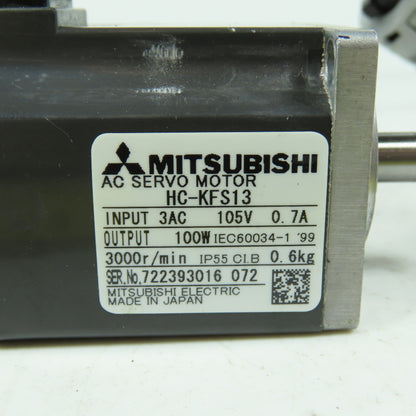 Mitsubishi HC-KFS13 100W AC Servo Motor 105V 3000RPM 0.7A IP55