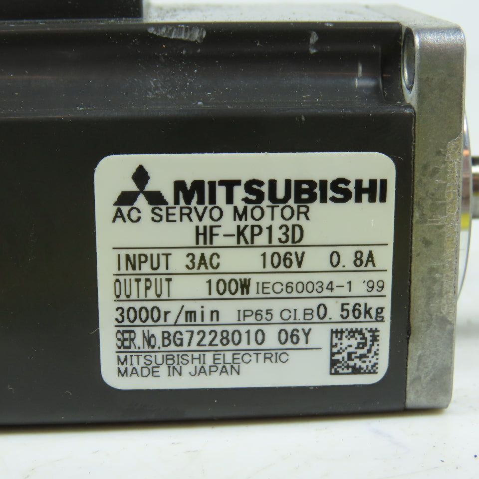 Mitsubishi HF-KP13D 100W AC Servo Motor 3000RPM 3Ph 106V IP65