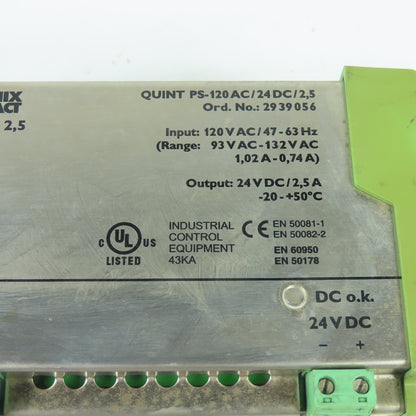 Phoenix Contact 78-102-4300 QUINT PS-120AC/24DC/2,5 Power Supply 24VDC 120VAC