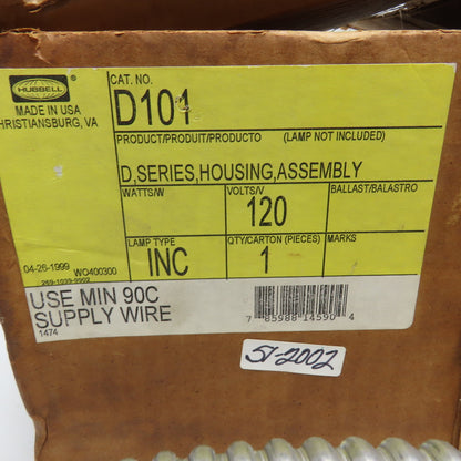 Hubbell D101 D Series Rough In Recessed Light Housing Assembly 120V