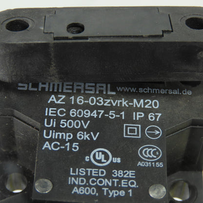 Schmersal AZ 16-03zvrk-M20 Safety Interlock Switch IP67 500V