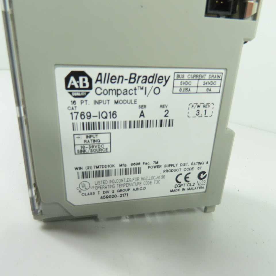 Allen-Bradley 1769-IQ16 16 Pt. DC Digital Input Module Ser A Rev 2 F/W Rev 3.1