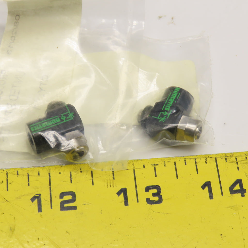 Numatics 0FCRN 10/32" UNF Male Female Swivel Flow Control Elbow 90° Lot Of 2
