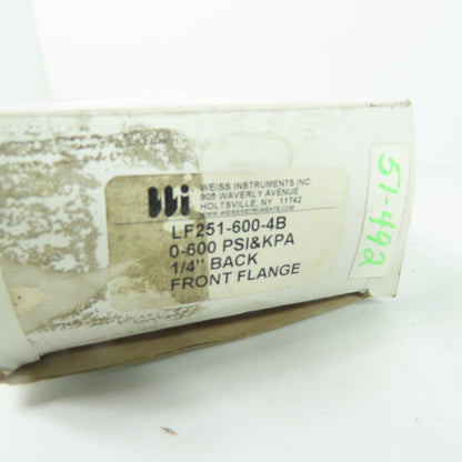 Weiss Instruments LF251-600-4B Liquid Filled Pressure Gauge 0-600 PSI 1/4" NPT
